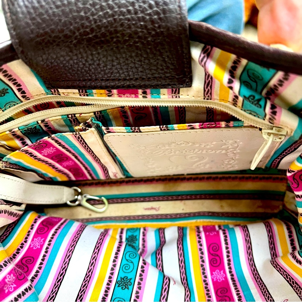 💐     BRIGHTON MULTICOLOR WOVEN STRAW SHOULDER BAG WITH BRAIDED LEATHER STRAP - Picture 9 of 11